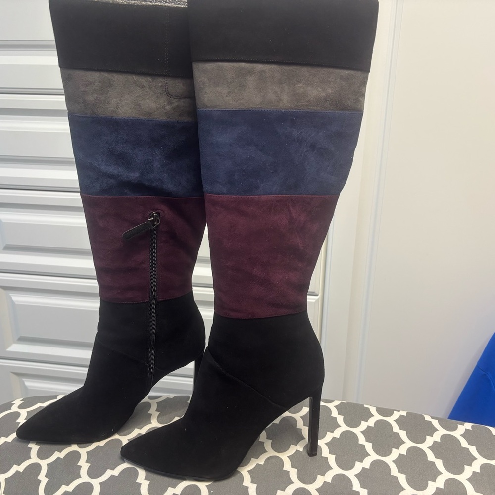 Nine West Colorblock Heeled Boots - Black, Gray, Blue, Purple